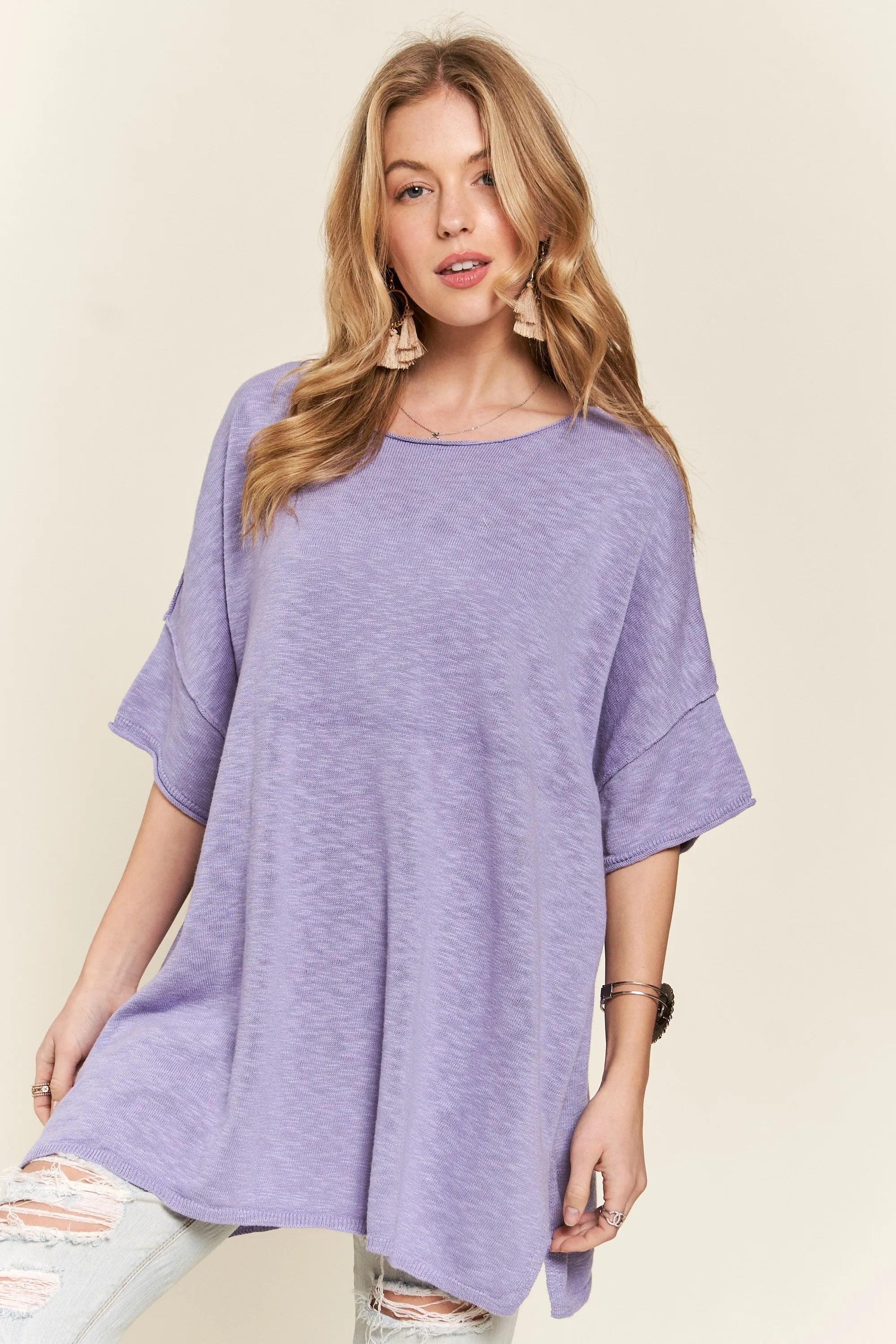 ADORA Drop Shoulder Loose Fit Knit Tunic Top - Love Salve